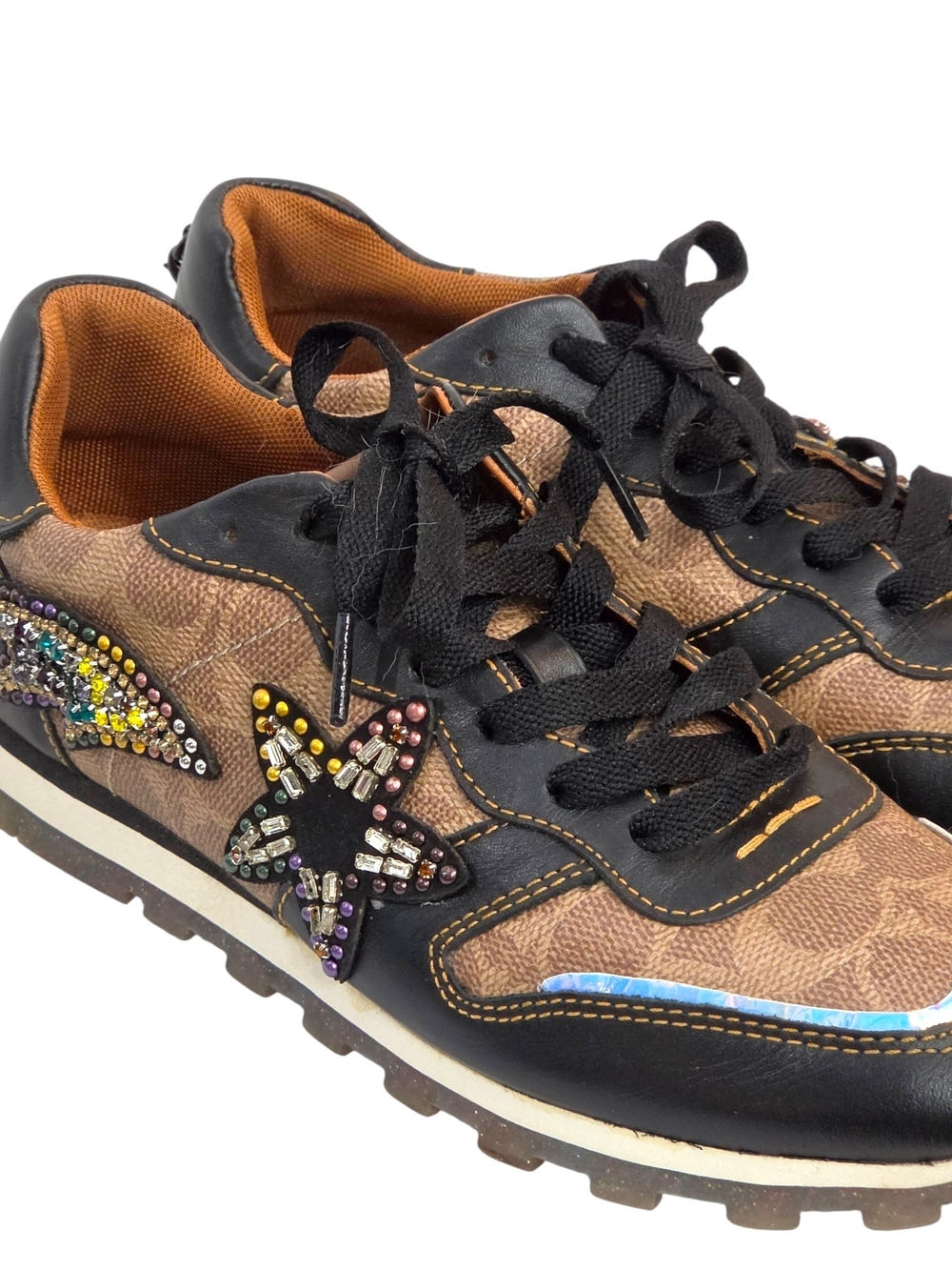 Coach Signature Leather Sneakers C118 Beaded Applique Shooting Star